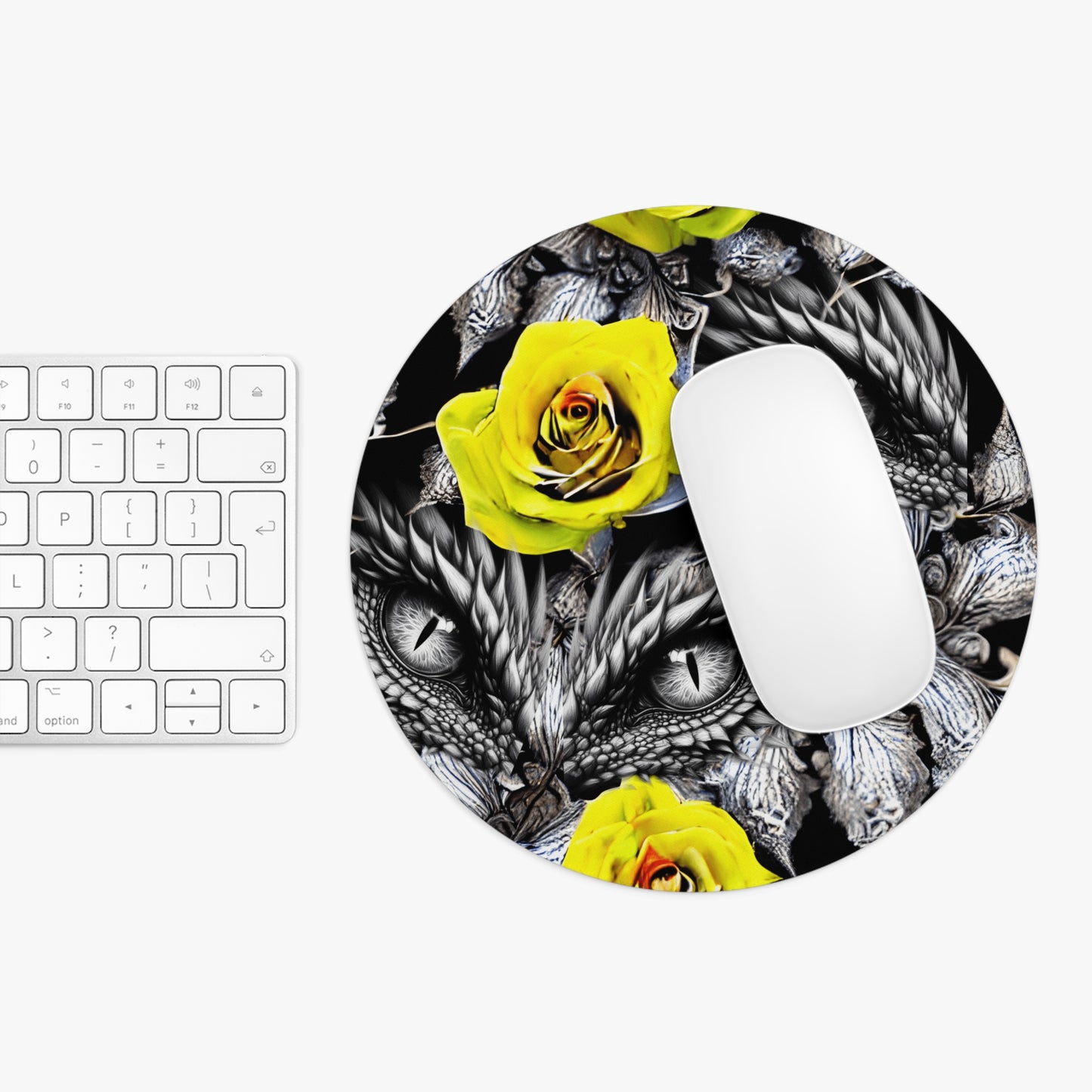 Detailed Dragon Eyes and Yellow Rose Desk Mouse Pad, Laptop Accessory, Gaming Gear, Office Decor, Gift for Him/Her