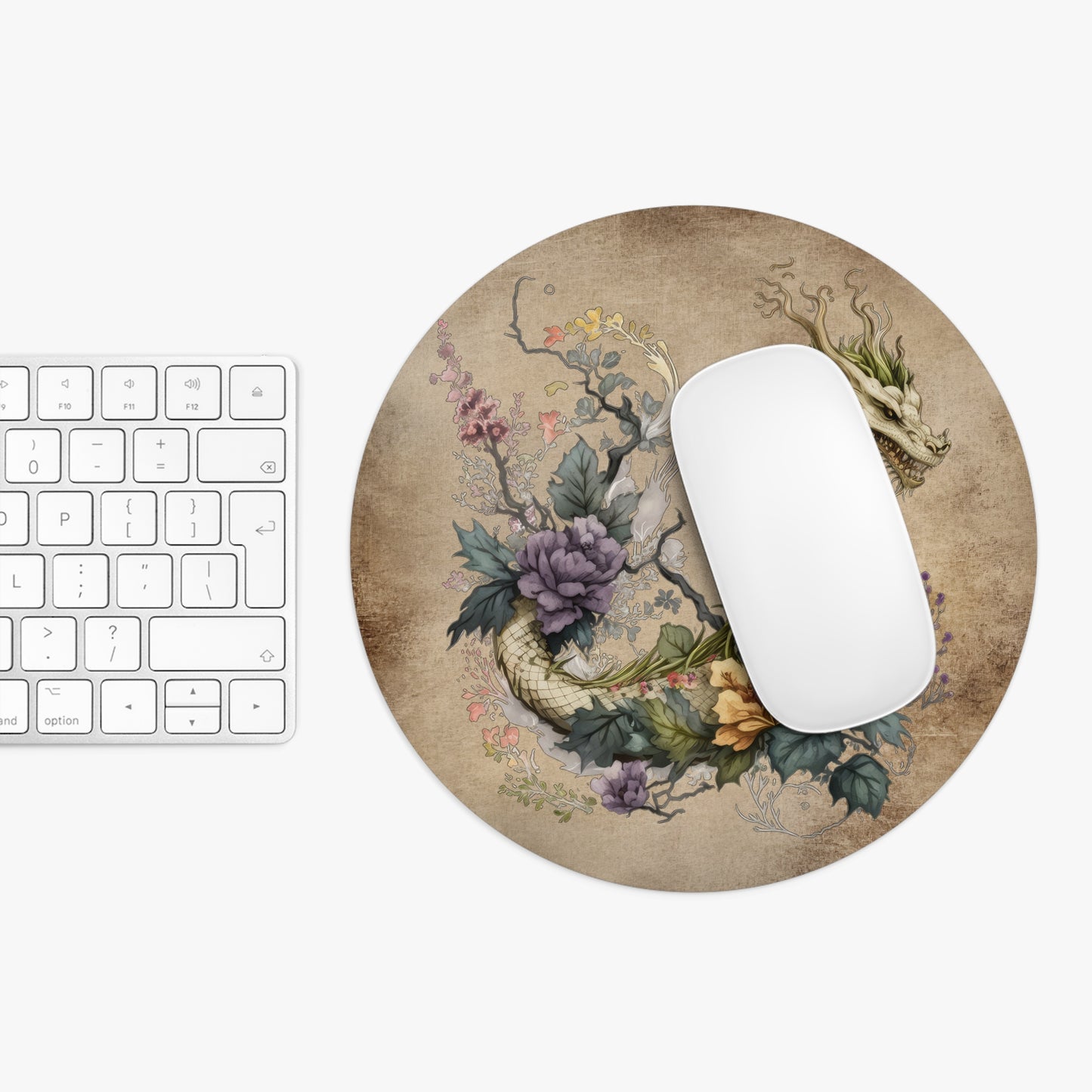 Elegant Floral Dragon Desk Mouse Pad - Perfect for Home Office Decor