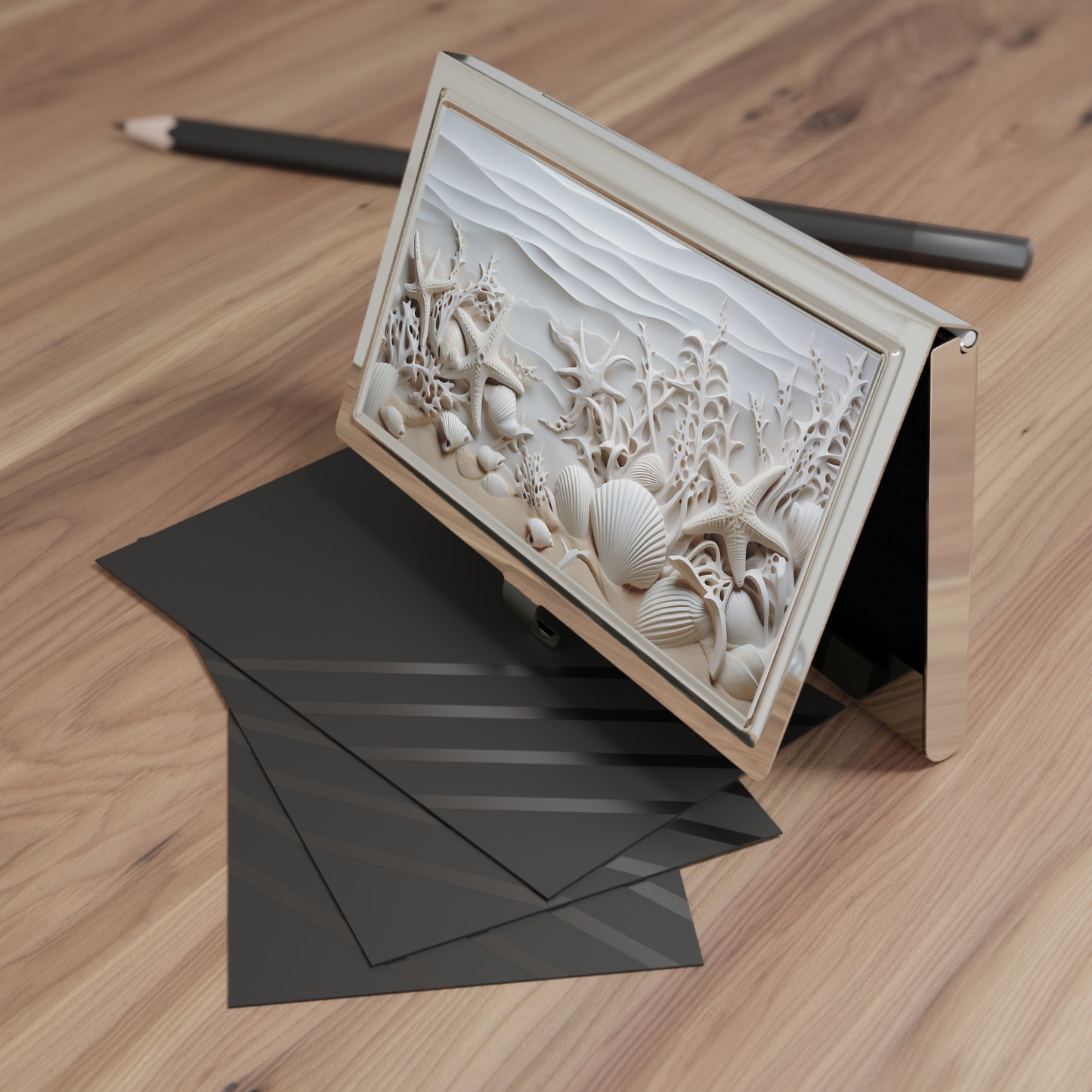 Seashell Beach Business Card Holder — Coastal Metal Card Case