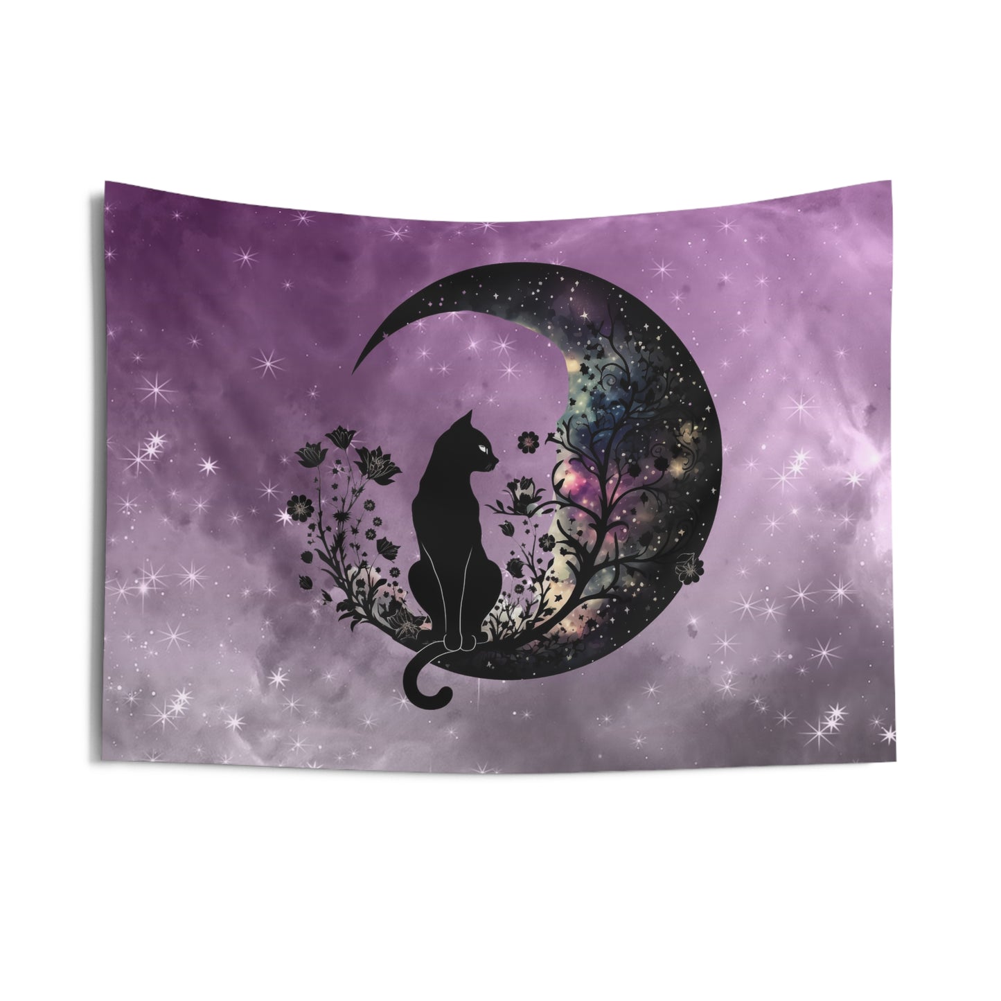 Celestial Cat Indoor Wall Tapestry, Cosmic Wall Decor, Bohemian Room Accent, Cat Lover Gift, Space Art, Home Aesthetic