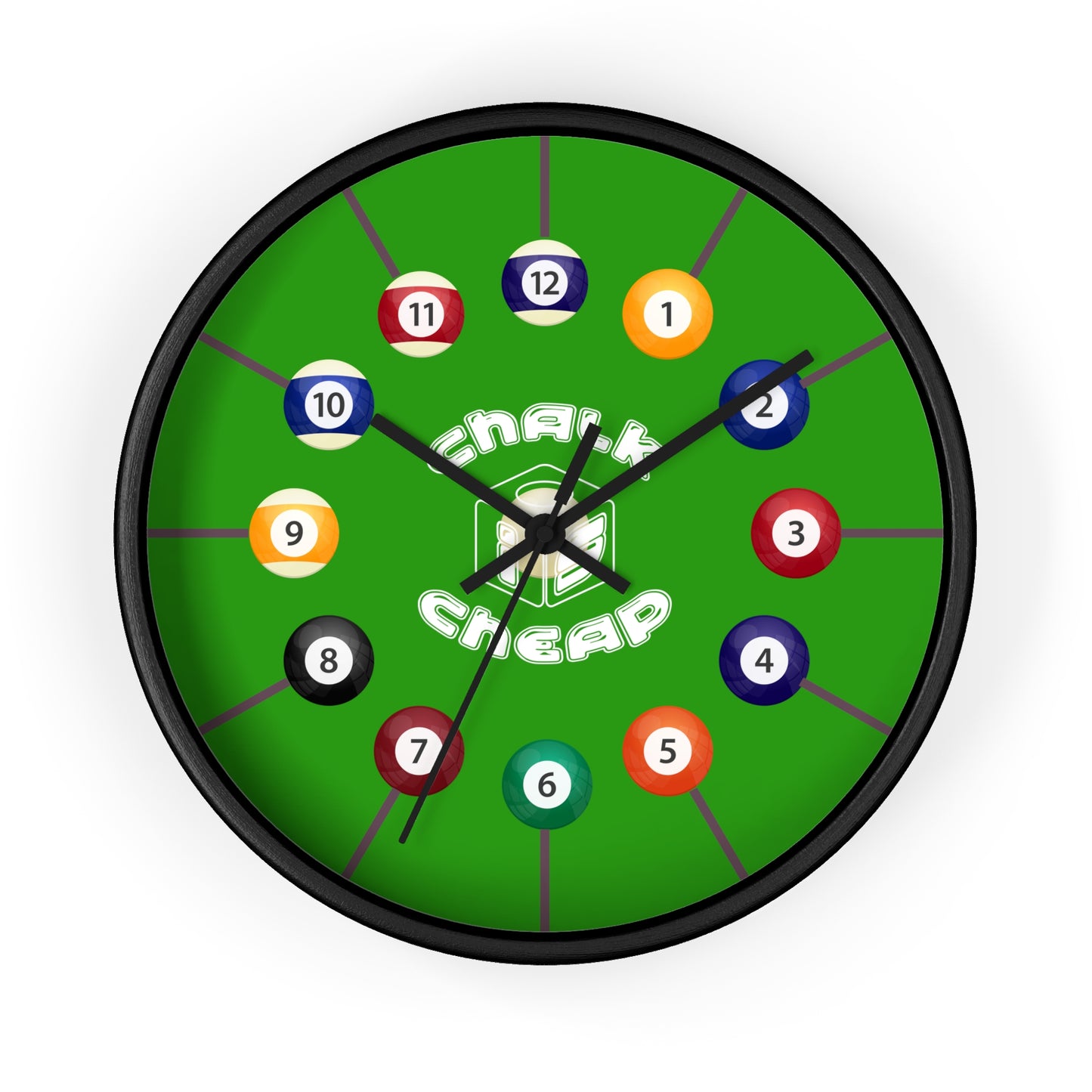 Pool Table Wall Clock — Billiard Balls Design, 'Finally Cheap' Novelty Game Room Clock