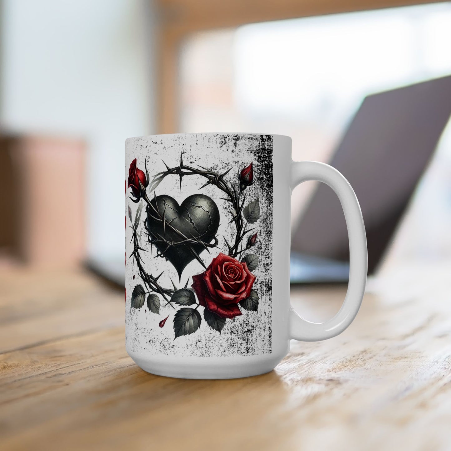 Valentine Ceramic Mug - 'Will You Be My Valentine' Gothic Rose & Thorn Design (11oz/15oz)