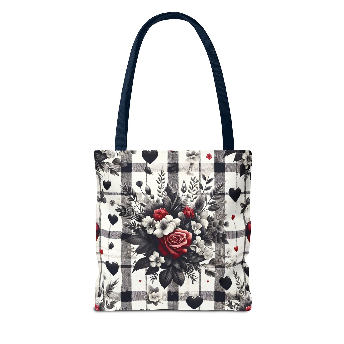 Stylish Valentine Plaid Flower Heart Tote Bag