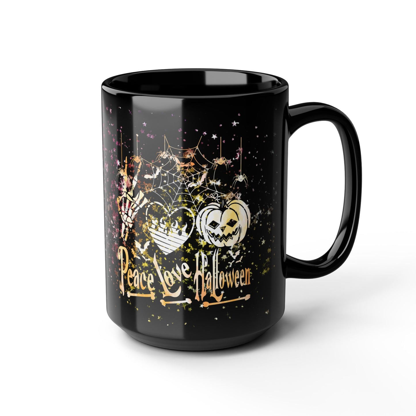 Halloween-Themed Black Mug | Peace Love Halloween Design, Spooky Coffee Cup, Fall Gift, Haunted House Decor, October Celebration