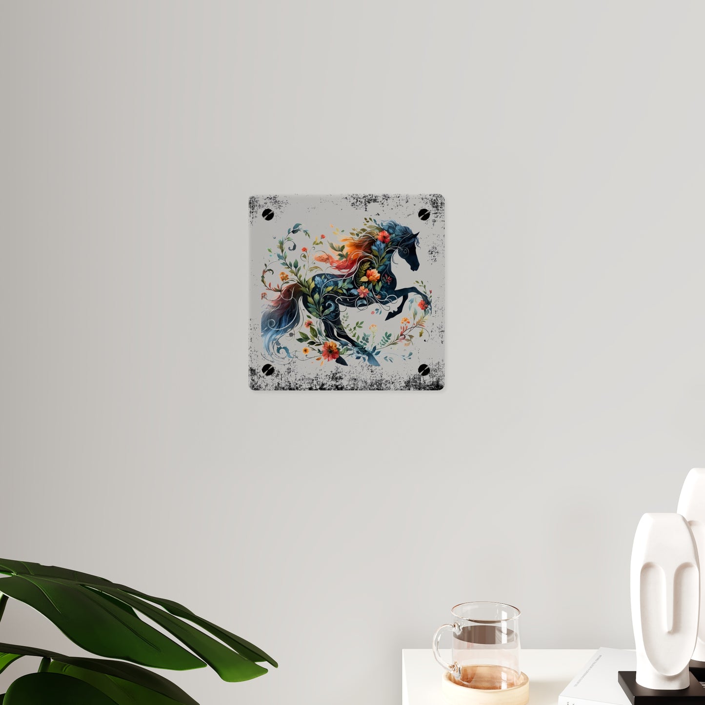 Vibrant Floral Horse Acrylic Wall Art Panel - Home Decor