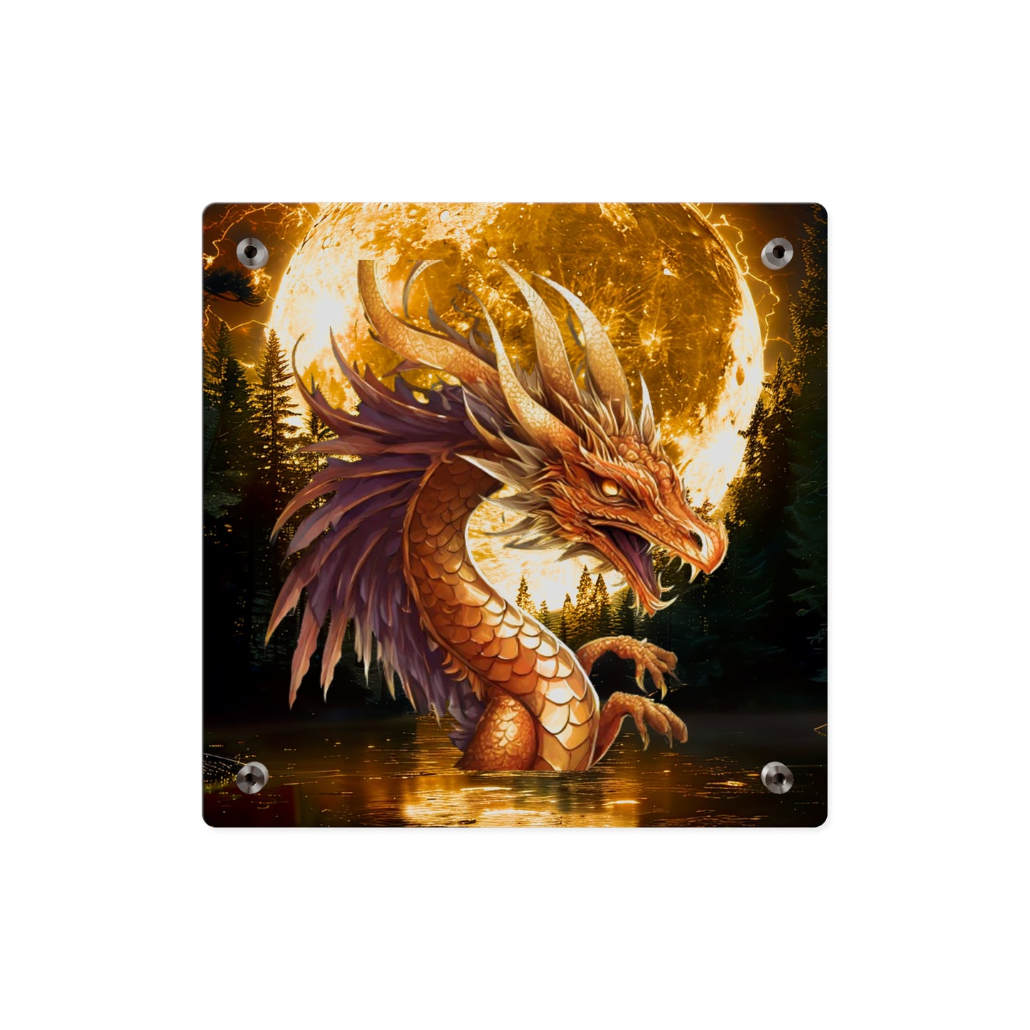 Gothic Theme Acrylic Wall Art Panel, Purple Dragon with Moon Background, Dragon Lovers, For Anyone, Accent for Any Room