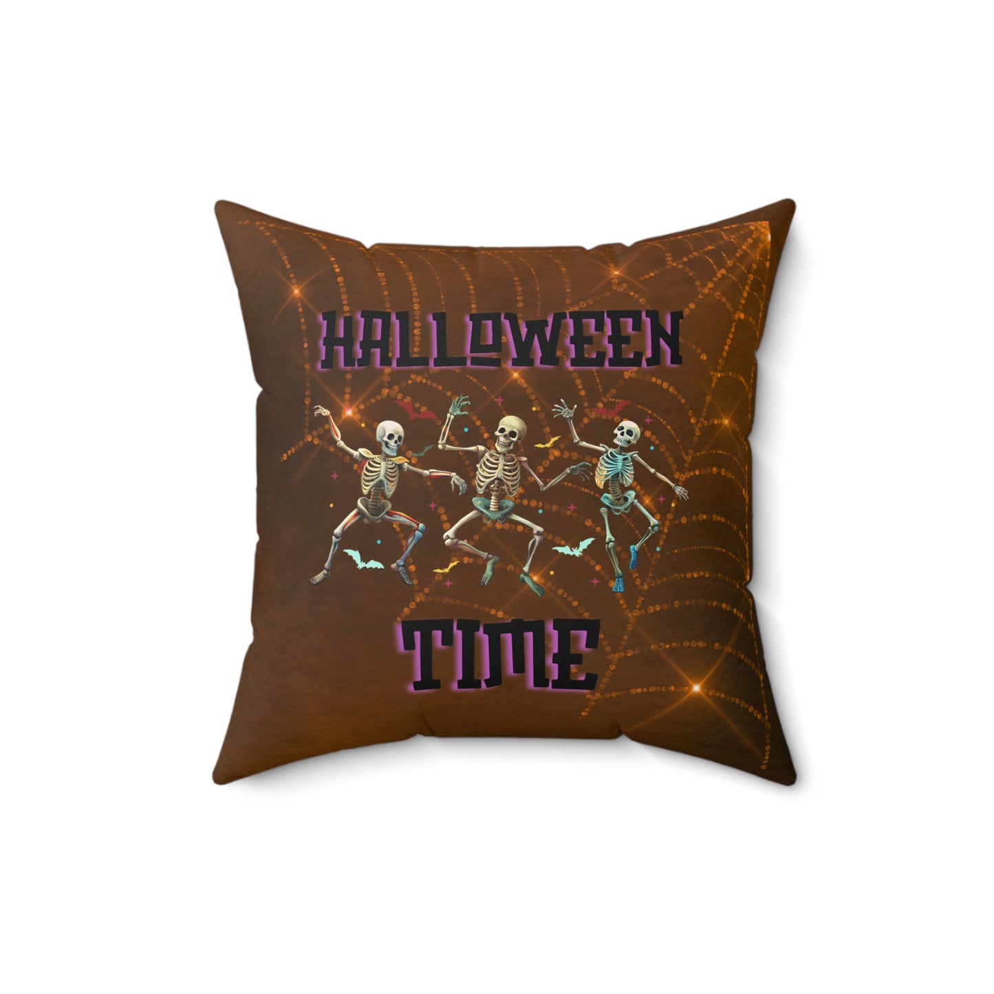 Halloween Time Decor Spun Polyester Square Pillow, Dancing Skeletons Halloween Decor, Halloween Accent for Any Room for Home or Office