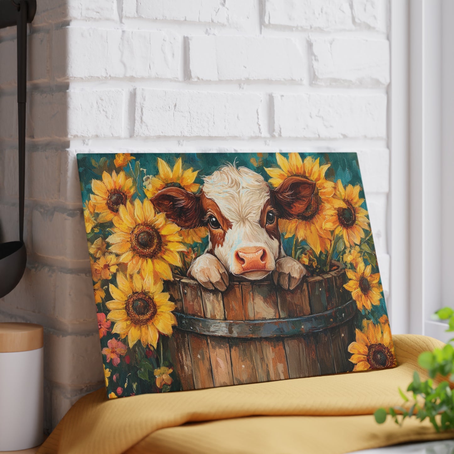 Sunflower Cow Glass Cutting Board