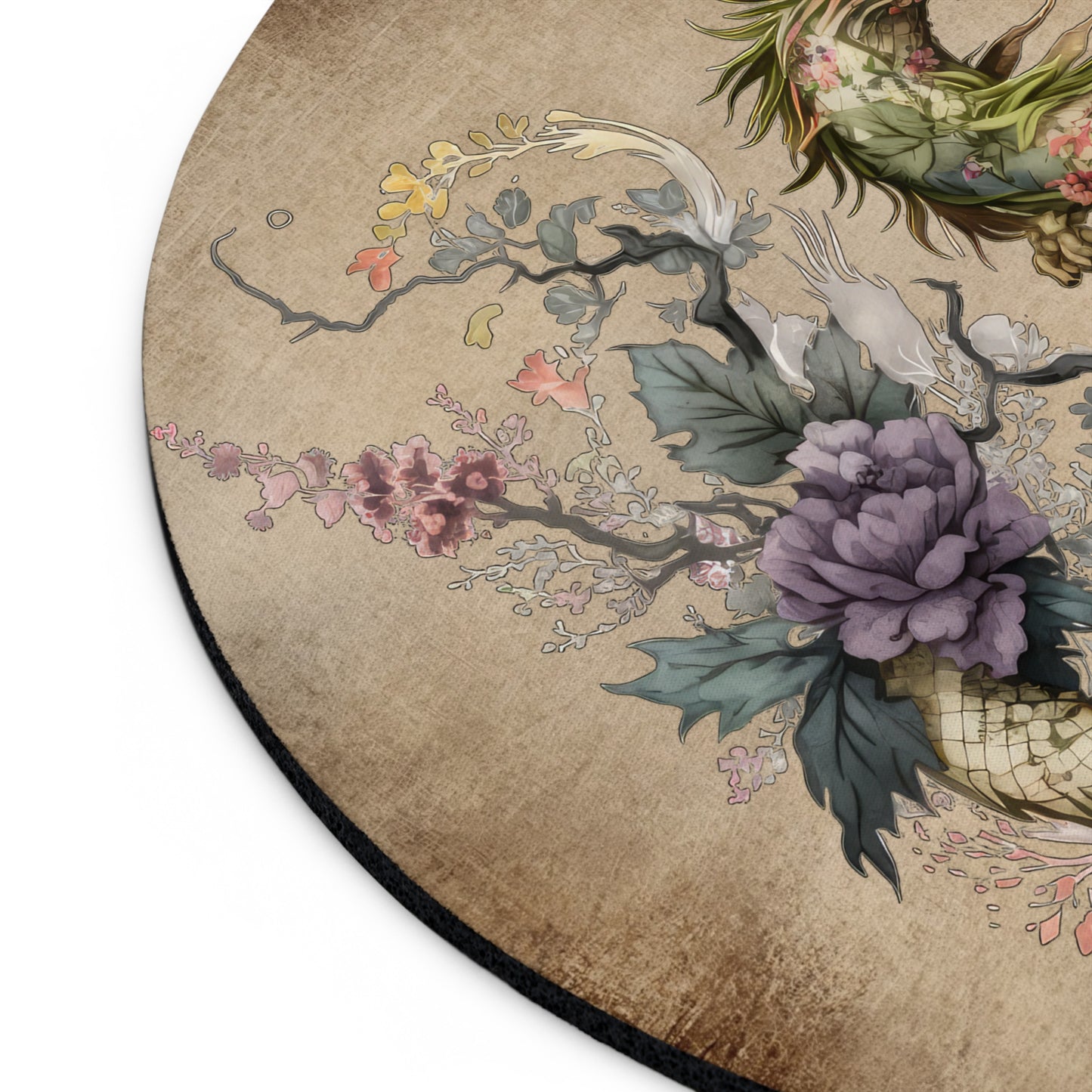 Elegant Floral Dragon Desk Mouse Pad - Perfect for Home Office Decor