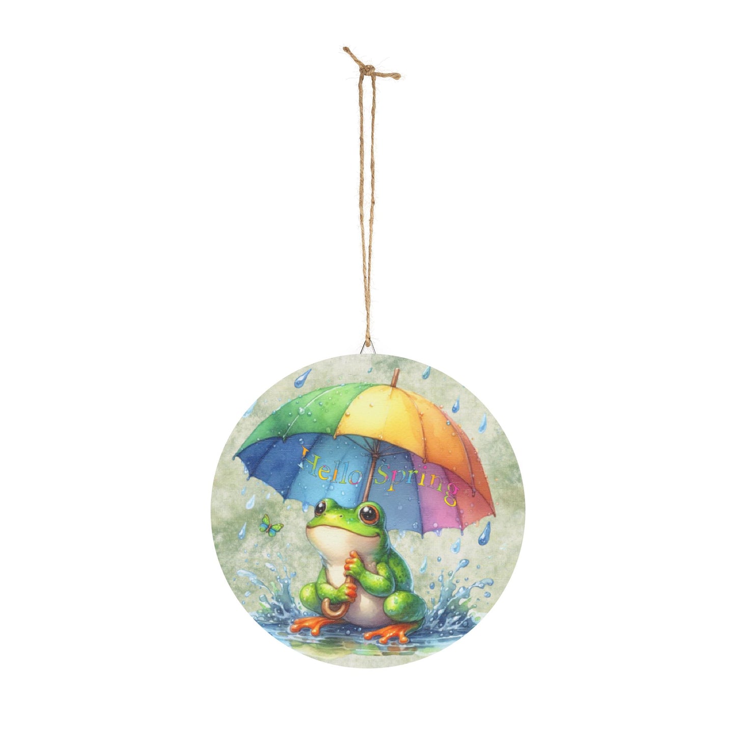 Spring Themed Rustic Charm Wood Sign for Home - 'Hello Spring' Rustic Charm Decor with Frog and Umbrella