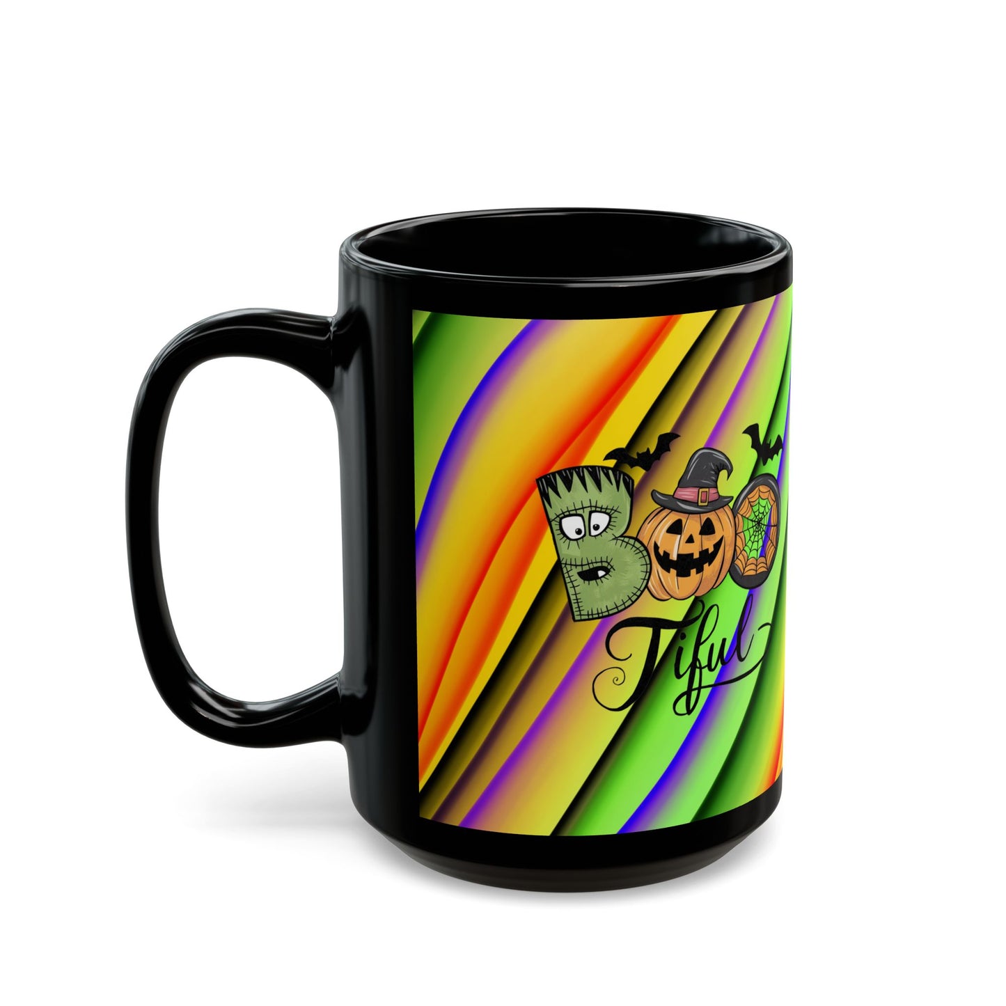 Halloween Theme Black Mug (11oz, 15oz), Cute Halloween Expression, Halloween Lovers, Coffee, Tea, Hot Chocolate Lovers, Great Gift Idea for Anyone