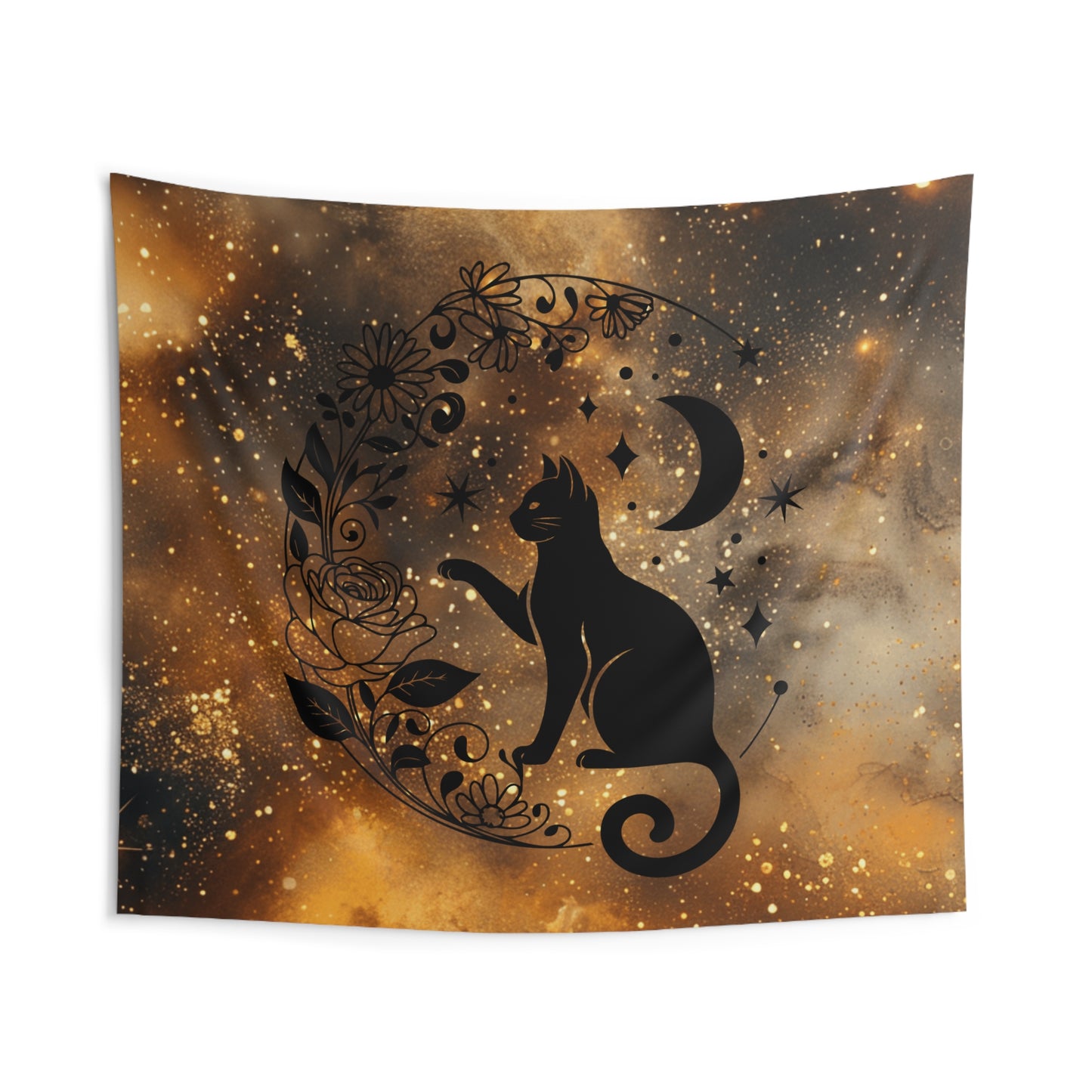 Celestial Cat Indoor Wall Tapestry | Boho Room Decor, Astrology Wall Art, Cat Lover Gift, Bedroom Wall Hanging, Cozy Home Accent