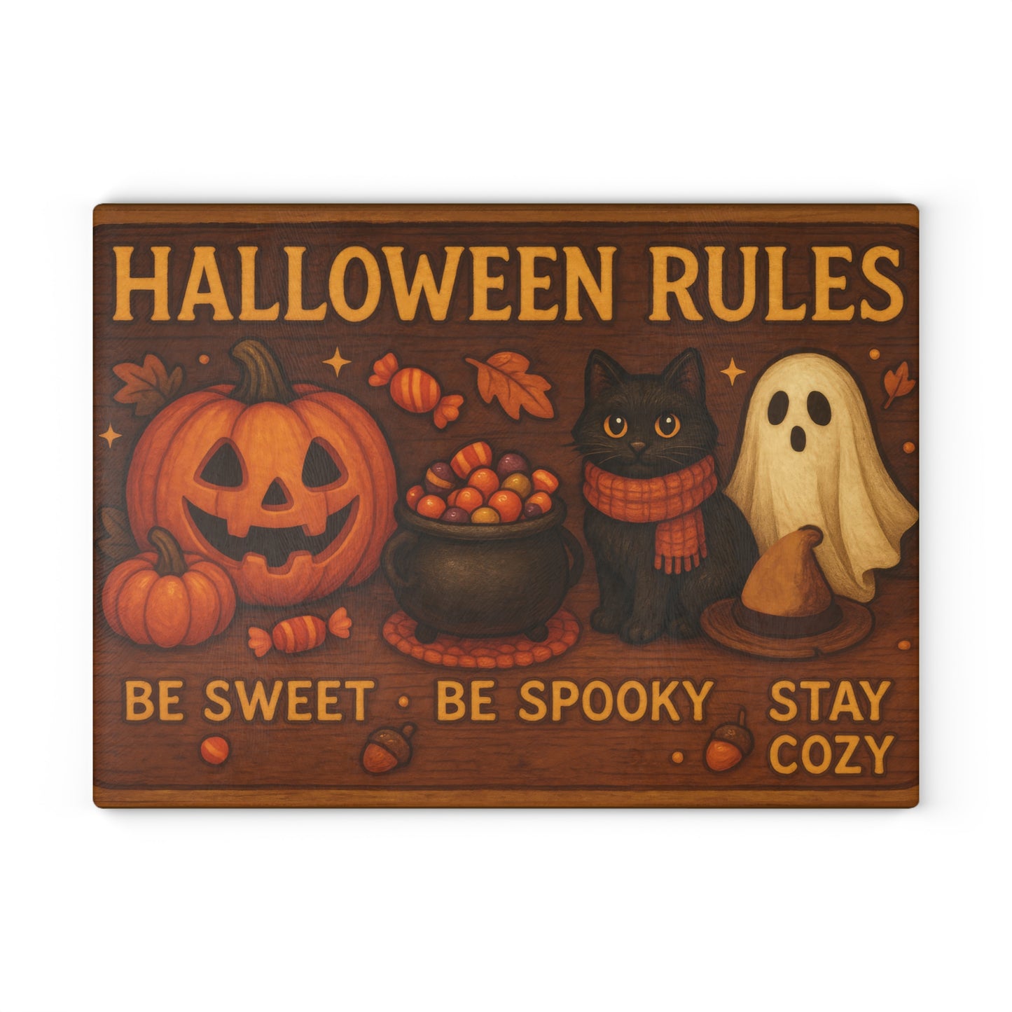 Halloween Rules Glass Cutting Board - Be Sweet, Be Spooky, Stay Cozy