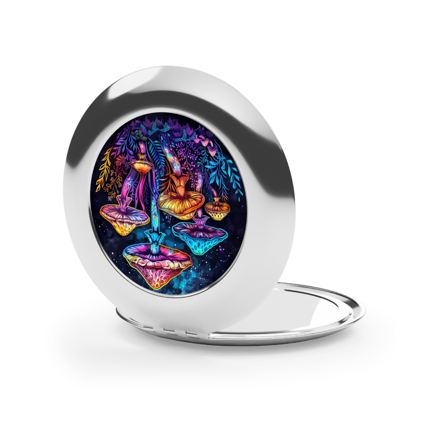 Colorful Mushroom Compact Travel Mirror - Boho Chic Makeup Accessory