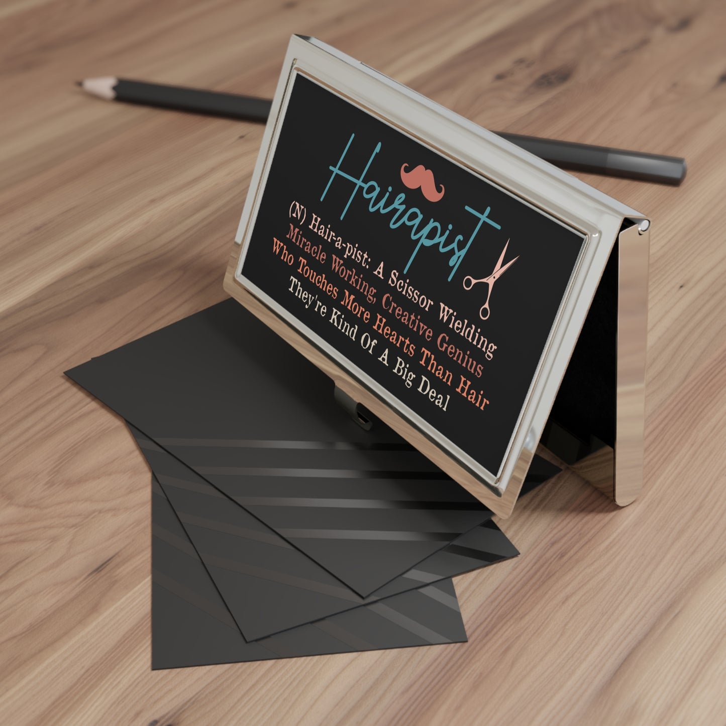Hairapist Business Card Holder — Funny Hairdresser Scissor-Wielding Gift
