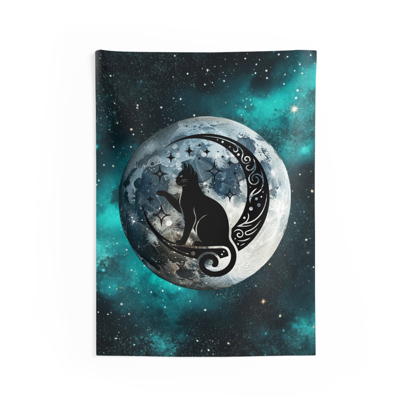 Mystical Cat Moon Wall Tapestry, Home Decor, Bohemian Wall Art, Cat Lover Gift, Celestial Tapestry, Bedroom Decor