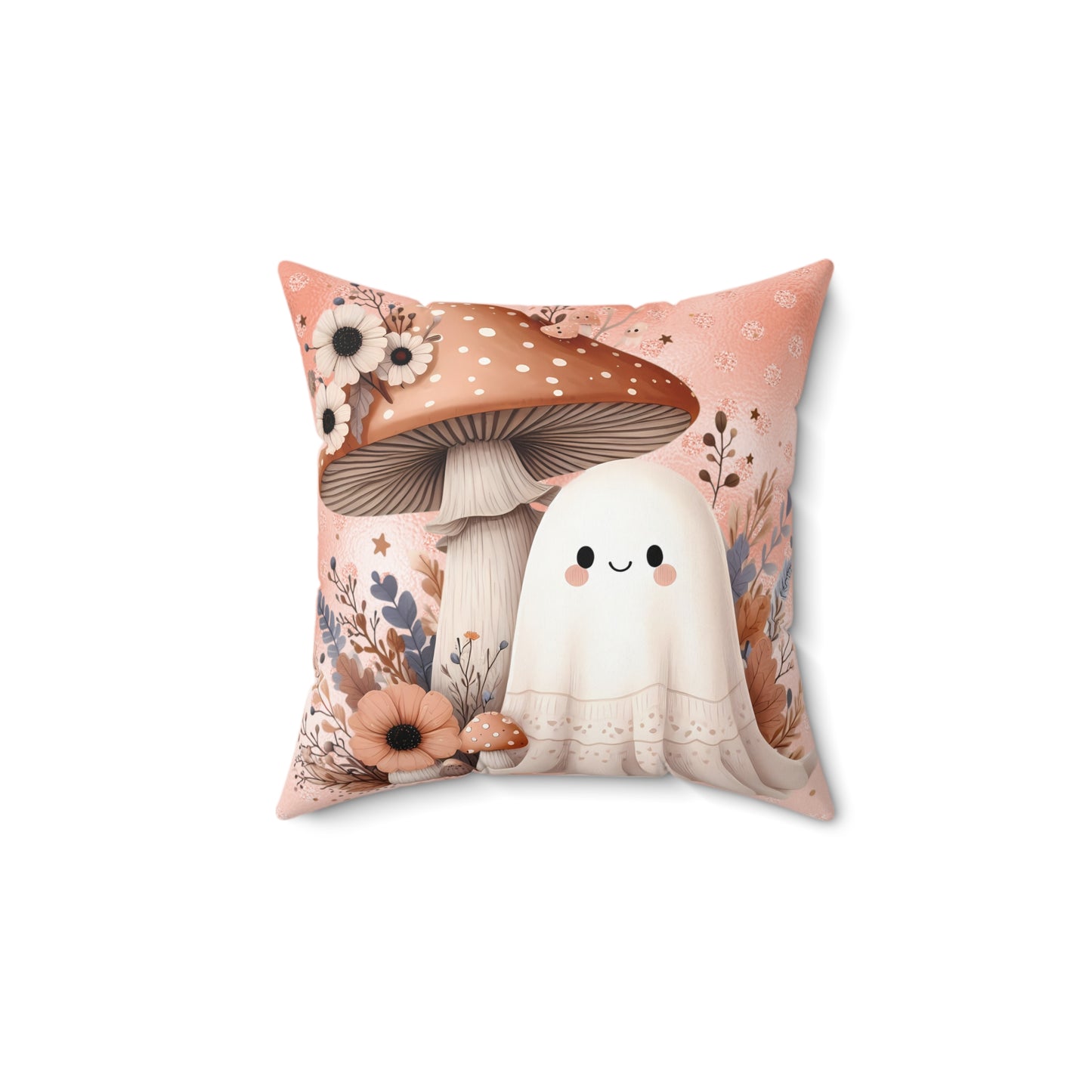 Whimsical Ghost and Mushroom Pillow, Cute Halloween Decor, Cozy Home Accent, Fall Vibes, Sofa Cushion, Spooky Cute