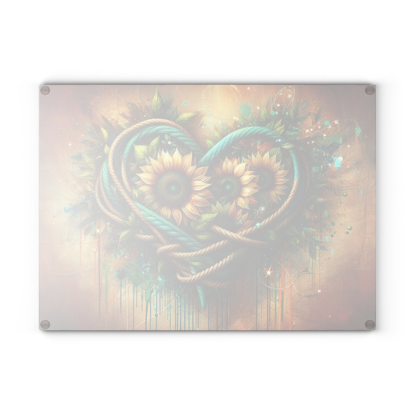 Decorative Glass Cutting Board — Heart Rope Floral Art