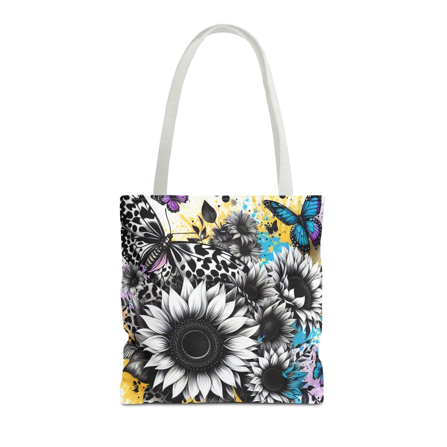 Sunflower & Butterflies Tote Bag — Color Splash Floral All-Over Print