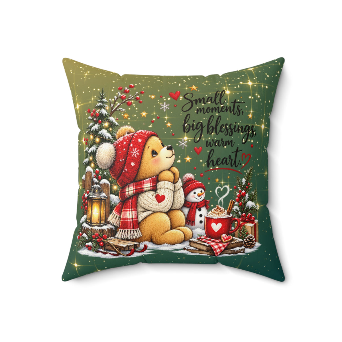 Square Faux Suede Christmas Bear Throw Pillow - Holiday Bear Throw Pillow Decor