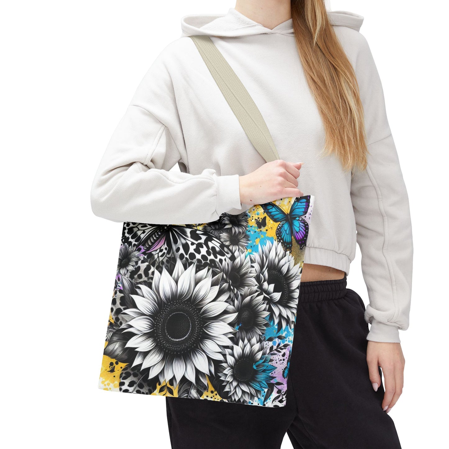 Sunflower & Butterflies Tote Bag — Color Splash Floral All-Over Print