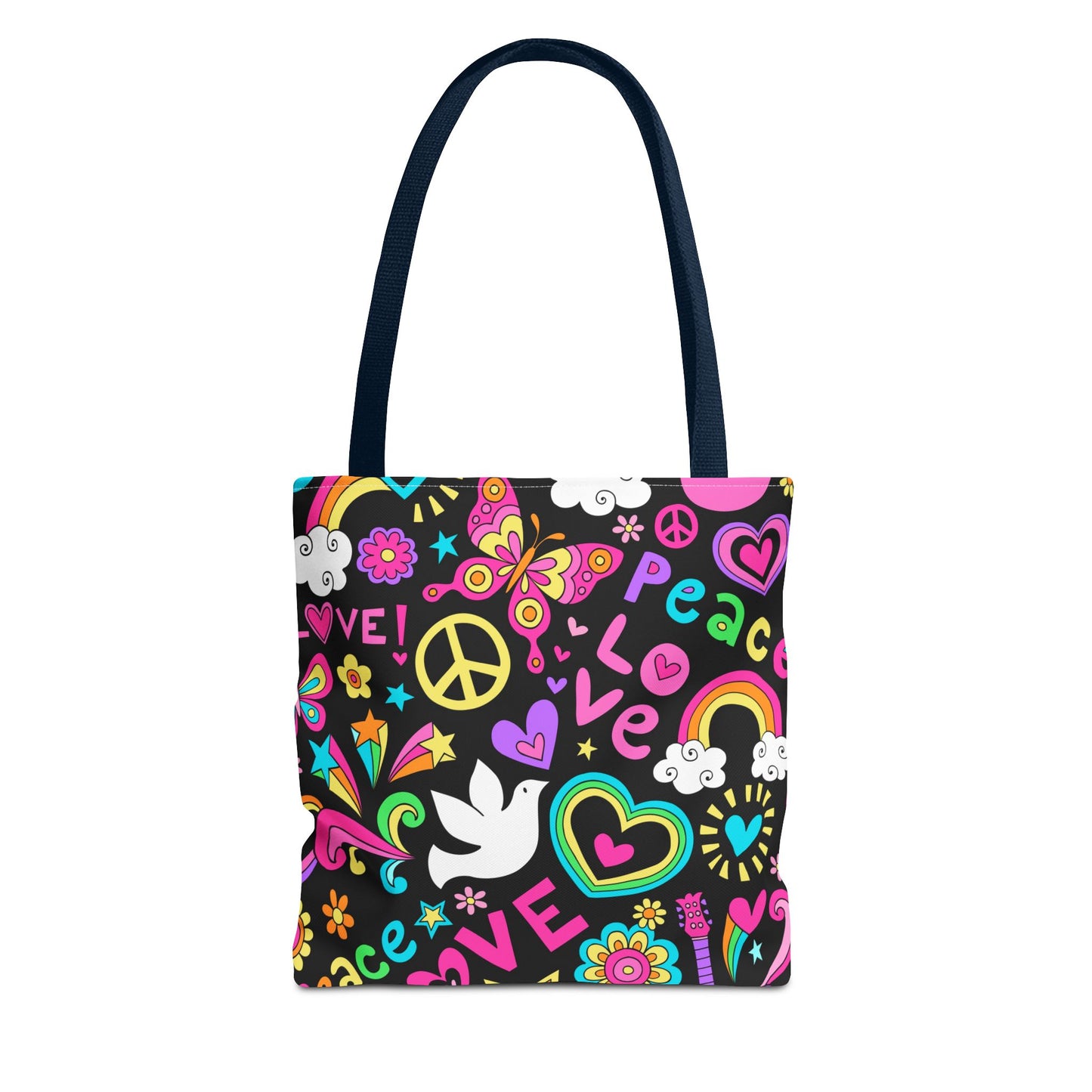 Fashionable Tote Bag (AOP), Stylish, Peace Lovers, Hippie Theme, Great Gift Idea for Birthdays, Holidays or Any Occasion for Anyone