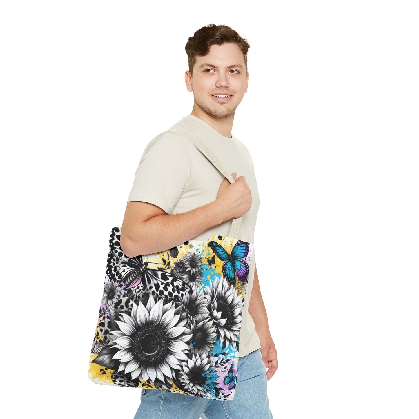 Sunflower & Butterflies Tote Bag — Color Splash Floral All-Over Print