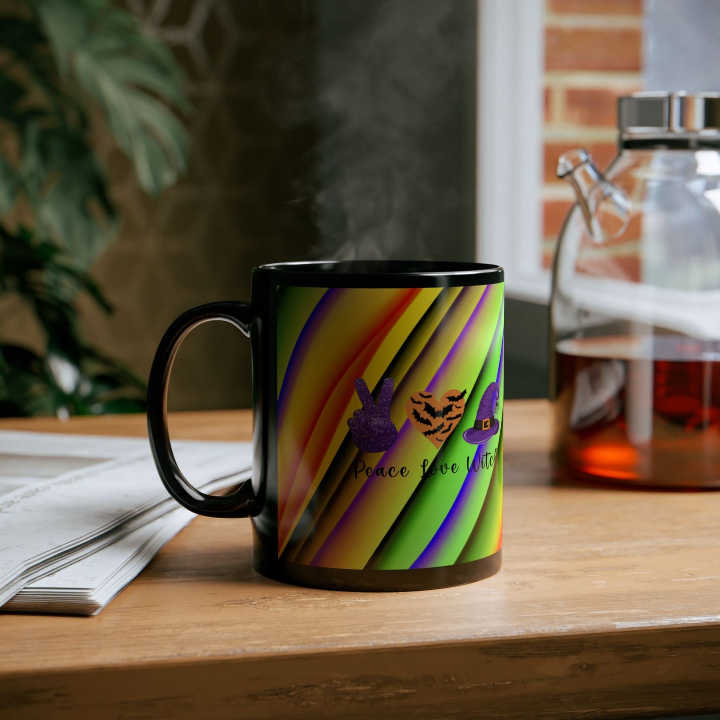 Halloween Theme Black Mug (11oz, 15oz), Halloween Quote, Peace Loving Halloween Lovers, Coffee, Tea, Hot Chocolate Lovers, Great Gift Idea