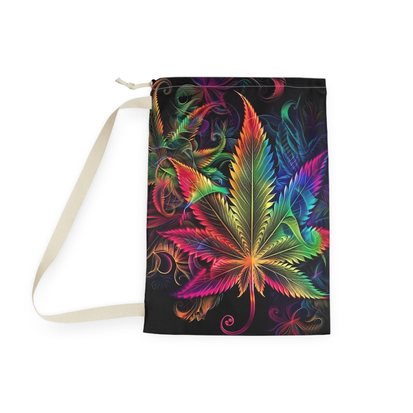 Botanical Rainbow Leaf Laundry Bag — Vibrant Drawstring Clothes Pouch