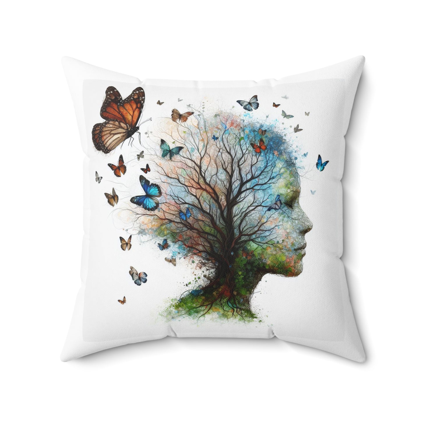 Butterfly Tree Profile Decorative Pillow — Nature-Inspired Throw Cushion