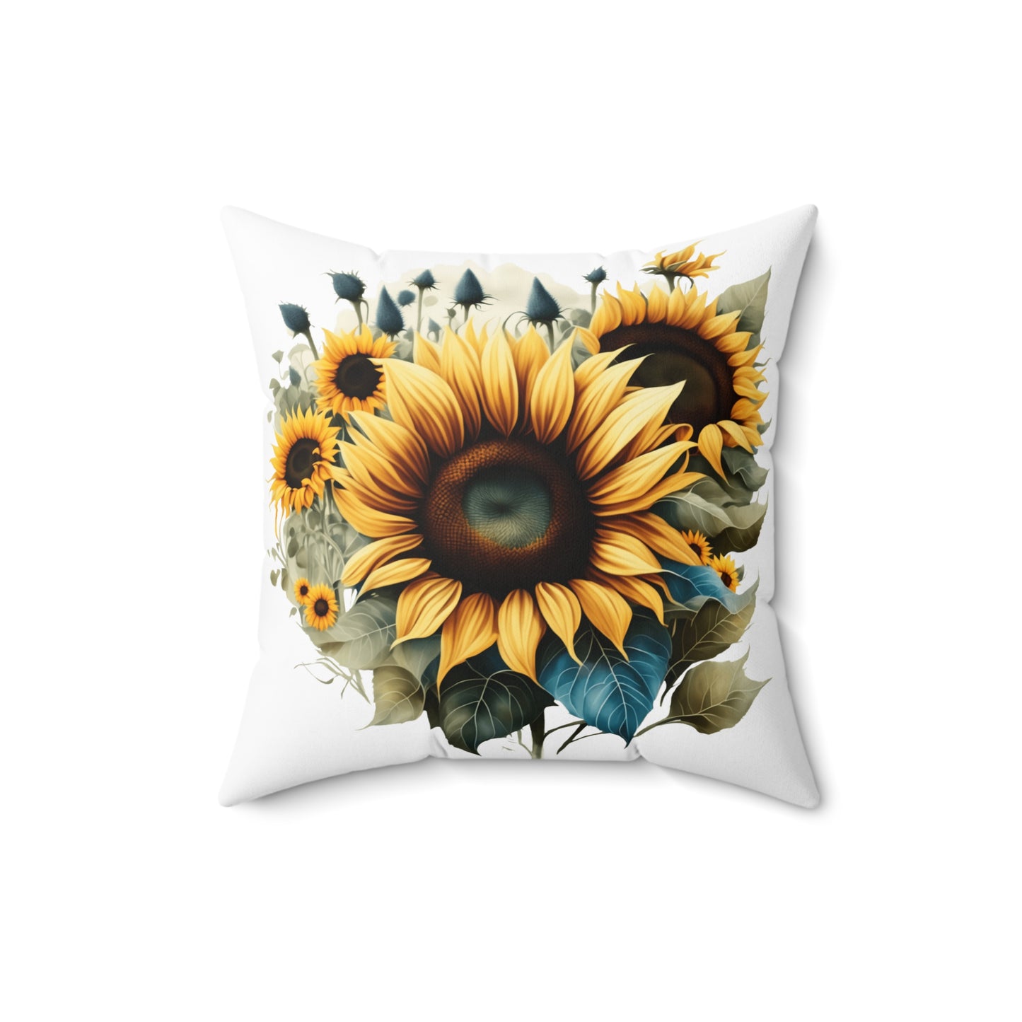 Floral Spun Polyester Square Pillow, Beautiful Sunflowers Decor Pillow for Any Room, Sunflower Accent for Home or Office, For Anyone