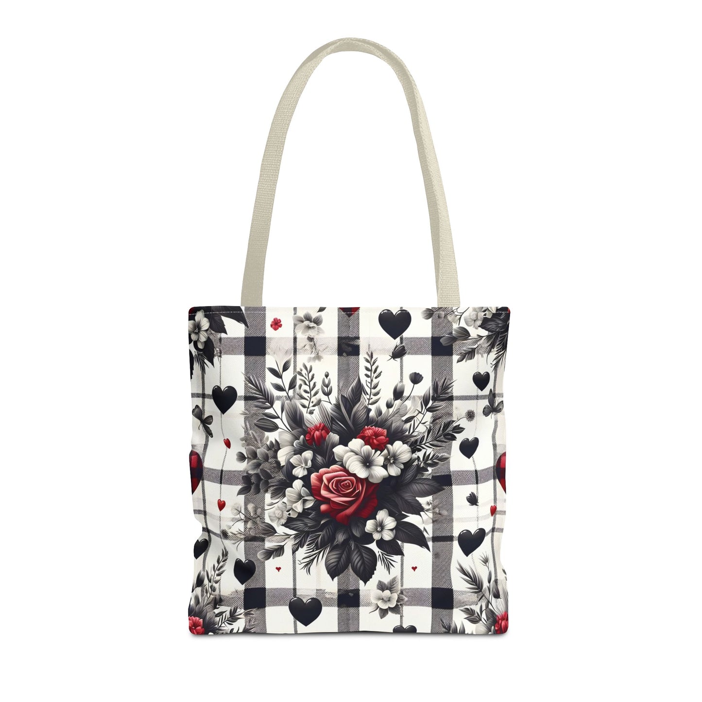 Stylish Valentine Plaid Flower Heart Tote Bag