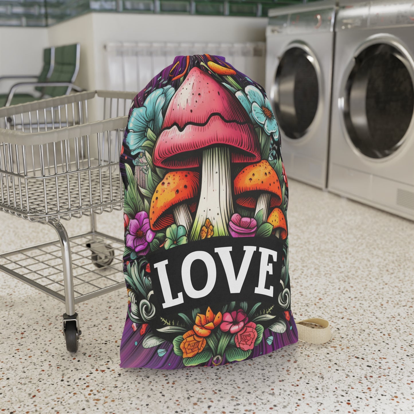 Mushroom 'LOVE' Laundry Bag - Floral Boho Wash Tote