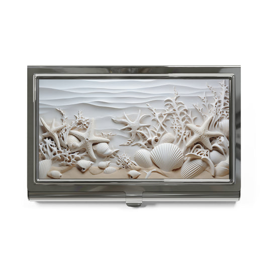 Seashell Beach Business Card Holder — Coastal Metal Card Case