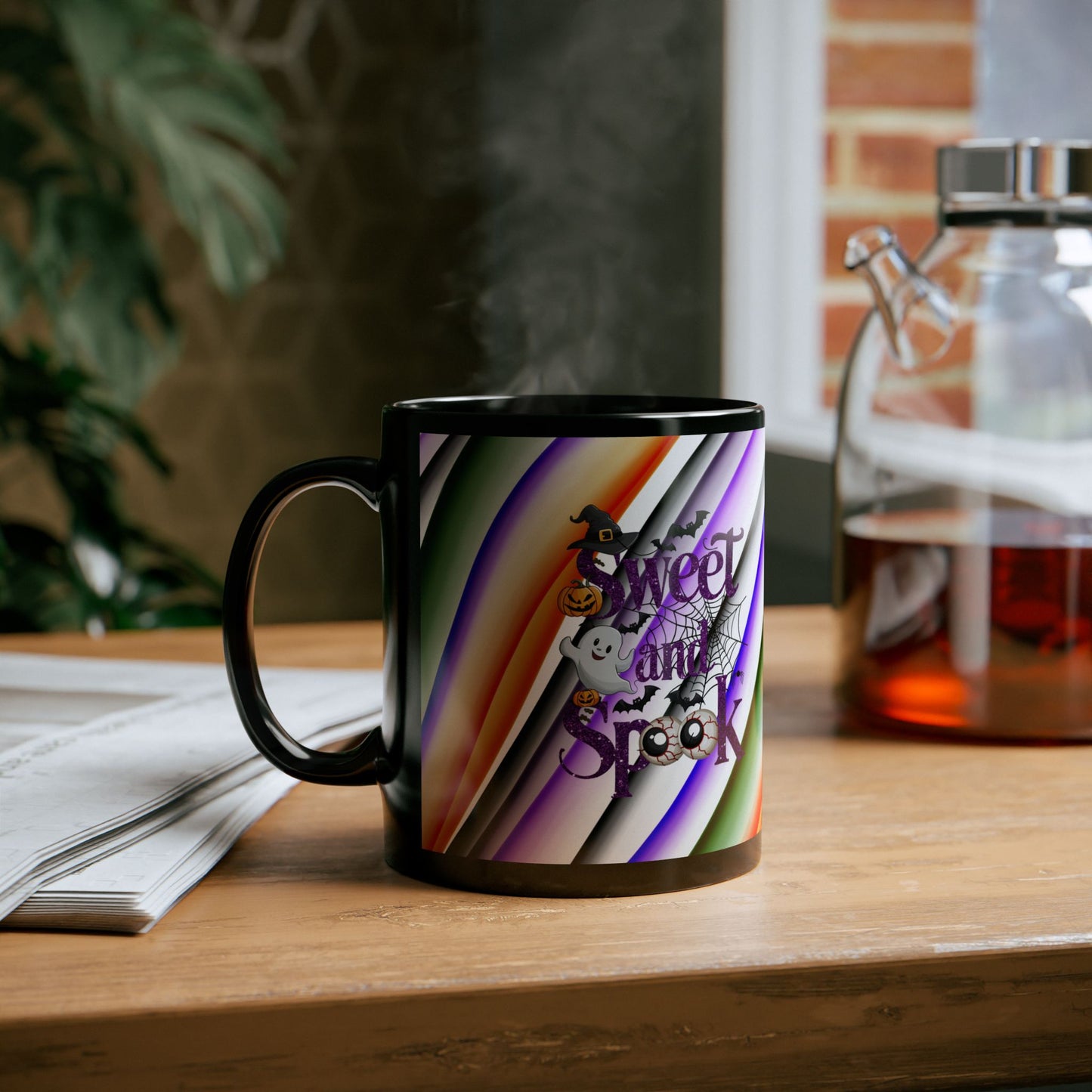 Halloween Theme Black Mug (11oz, 15oz), Cute Halloween Expression, Halloween Lovers, Coffee, Tea, Hot Chocolate Lovers, Great Gift Idea for Anyone