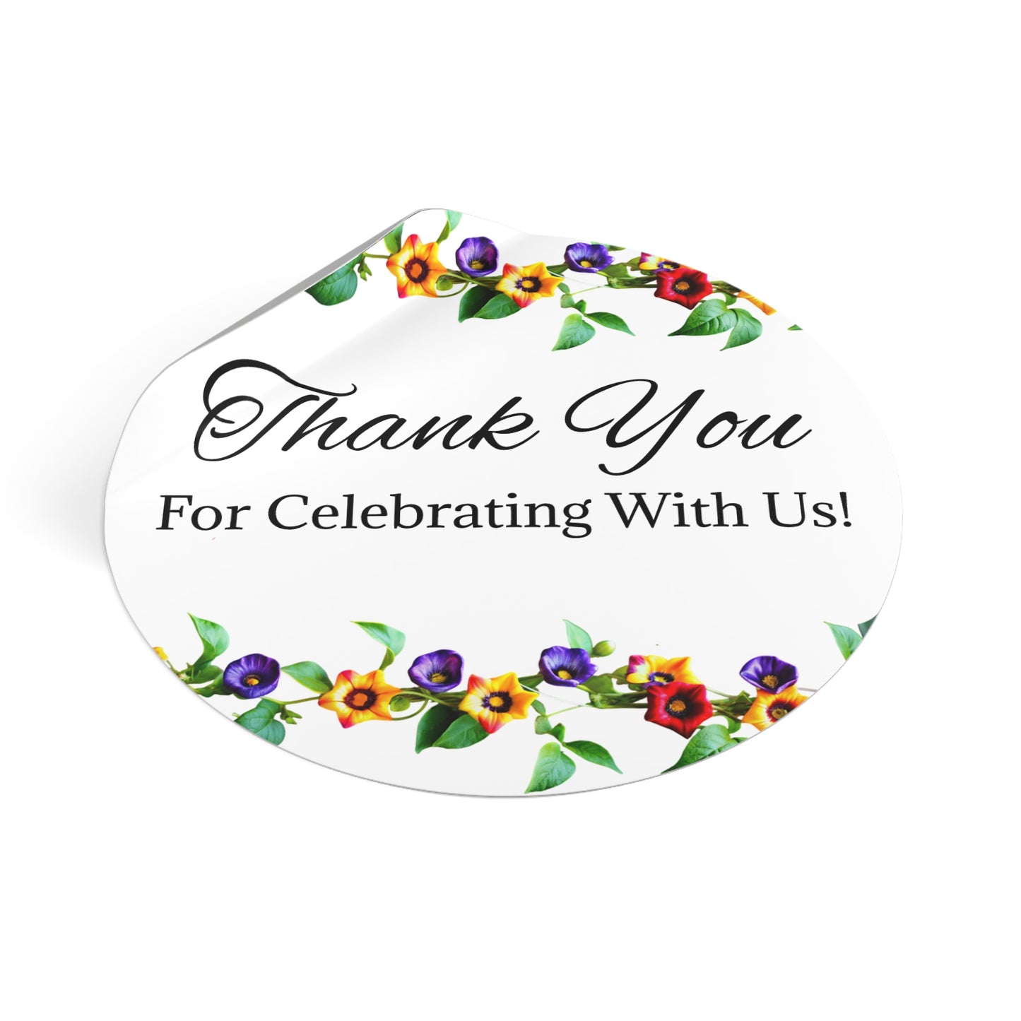 Floral Wedding Thank You Custom Stickers, Cute Round Labels for Gifts, Party Favors, Scrapbook, Invitations, Celebrations