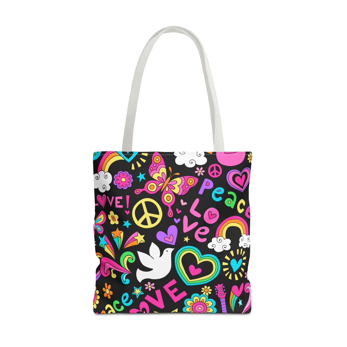 Fashionable Tote Bag (AOP), Stylish, Peace Lovers, Hippie Theme, Great Gift Idea for Birthdays, Holidays or Any Occasion for Anyone