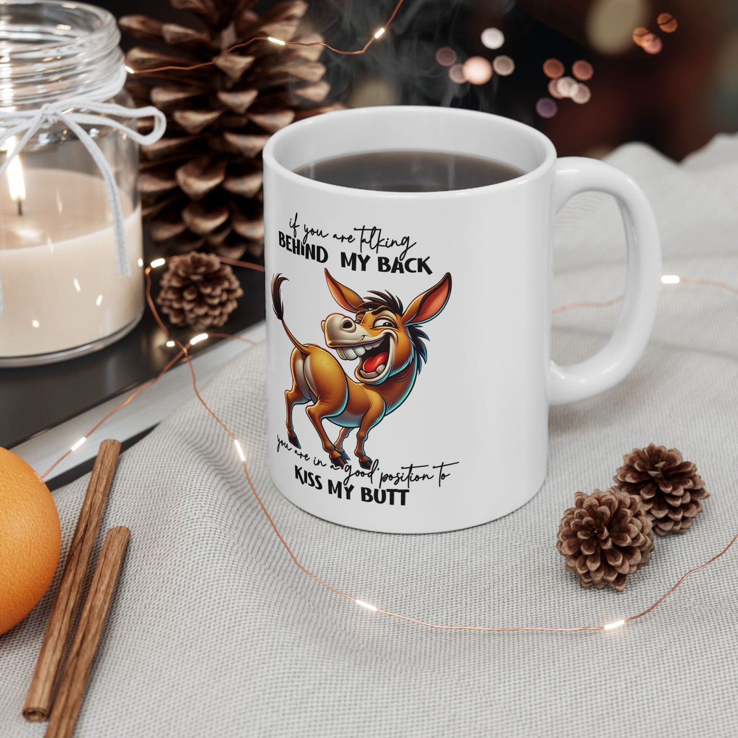 Mug — Funny Donkey "Kiss My Butt" Ceramic Coffee Cup (11oz/15oz)