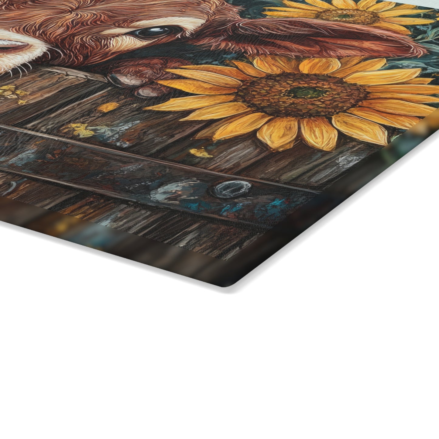 Cow and Sunflower Glass Cutting Board - Rustic Kitchen Decor