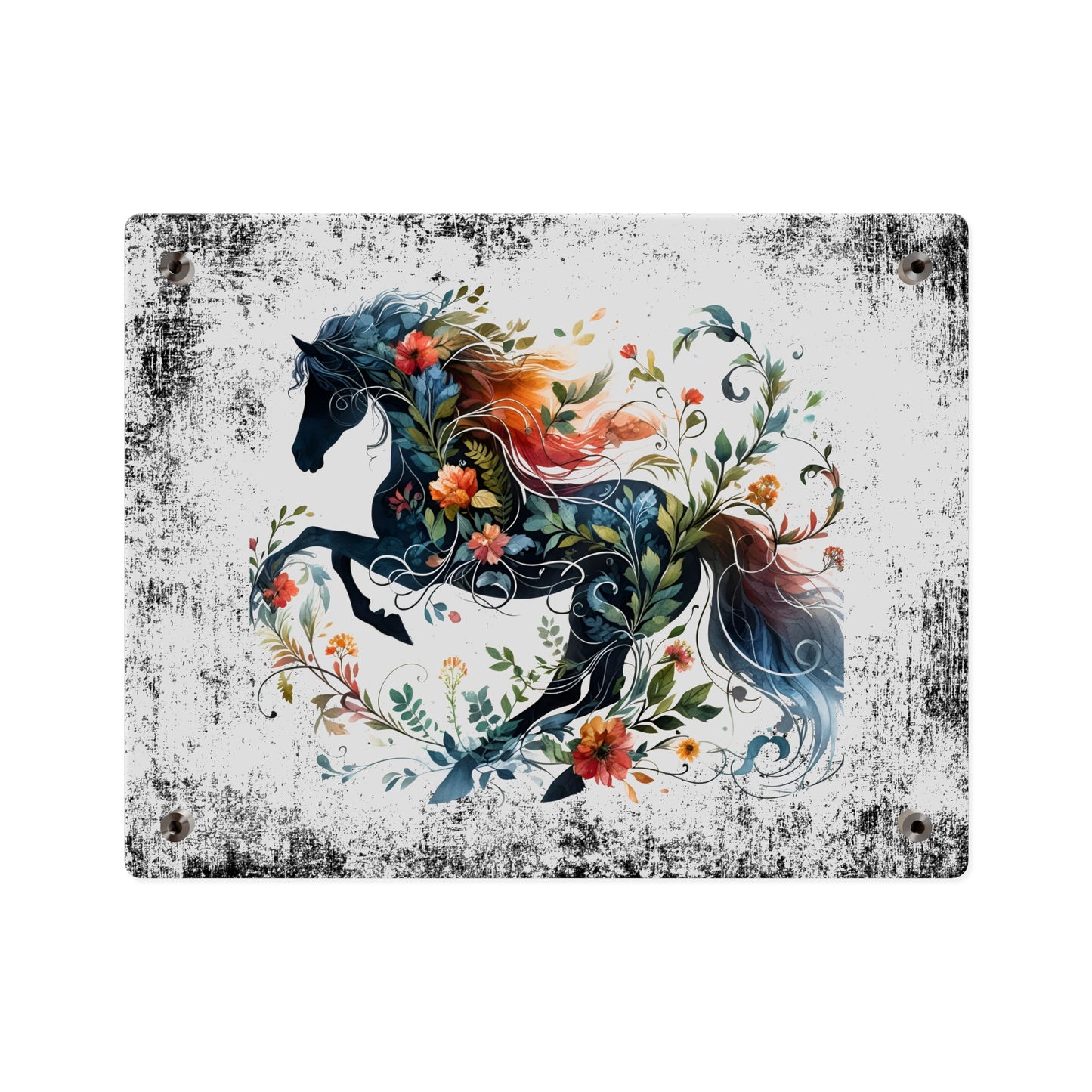 Vibrant Floral Horse Acrylic Wall Art Panel - Home Decor