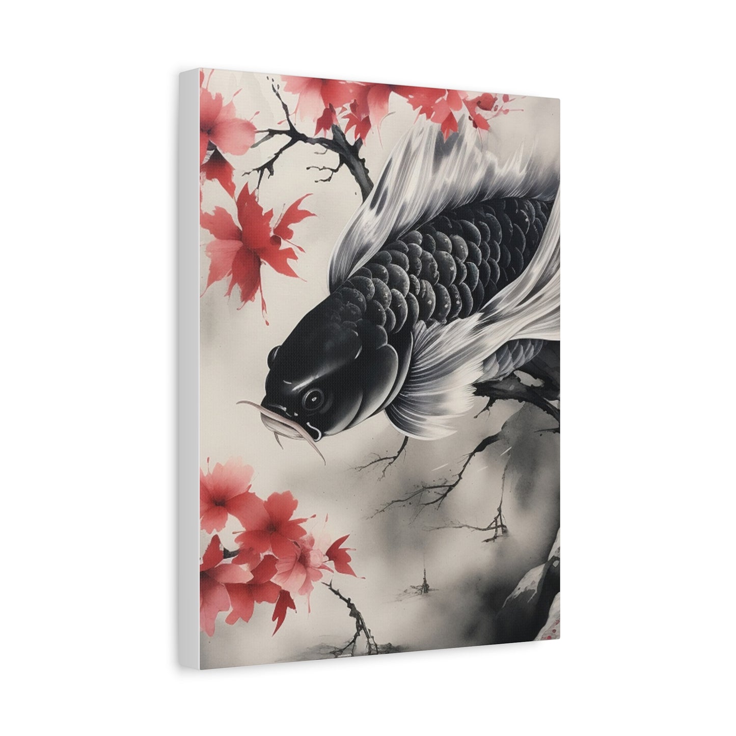 Koi Fish Artwork Canvas Wall Art Print - Elegant Decorative Wall Art with Cherry Blossoms