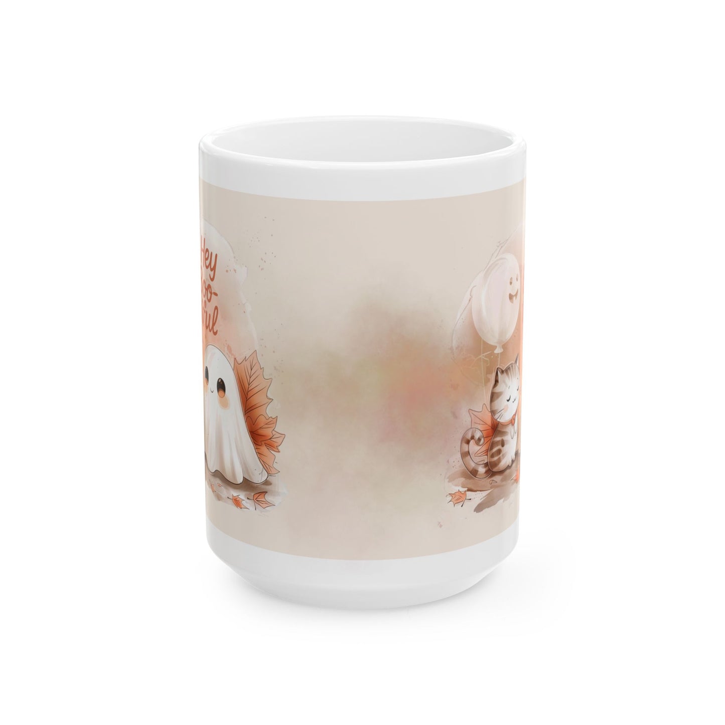 Autumn Hey Boo-tiful Ghost Ceramic Mug, Cozy Fall Mug, Cute Ghost Coffee Cup, Gift for Ghose Lovers, Halloween Decor, Thanksgiving Coffee Mug