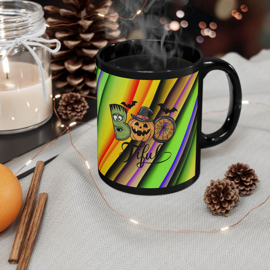 Halloween Theme Black Mug (11oz, 15oz), Cute Halloween Expression, Halloween Lovers, Coffee, Tea, Hot Chocolate Lovers, Great Gift Idea for Anyone