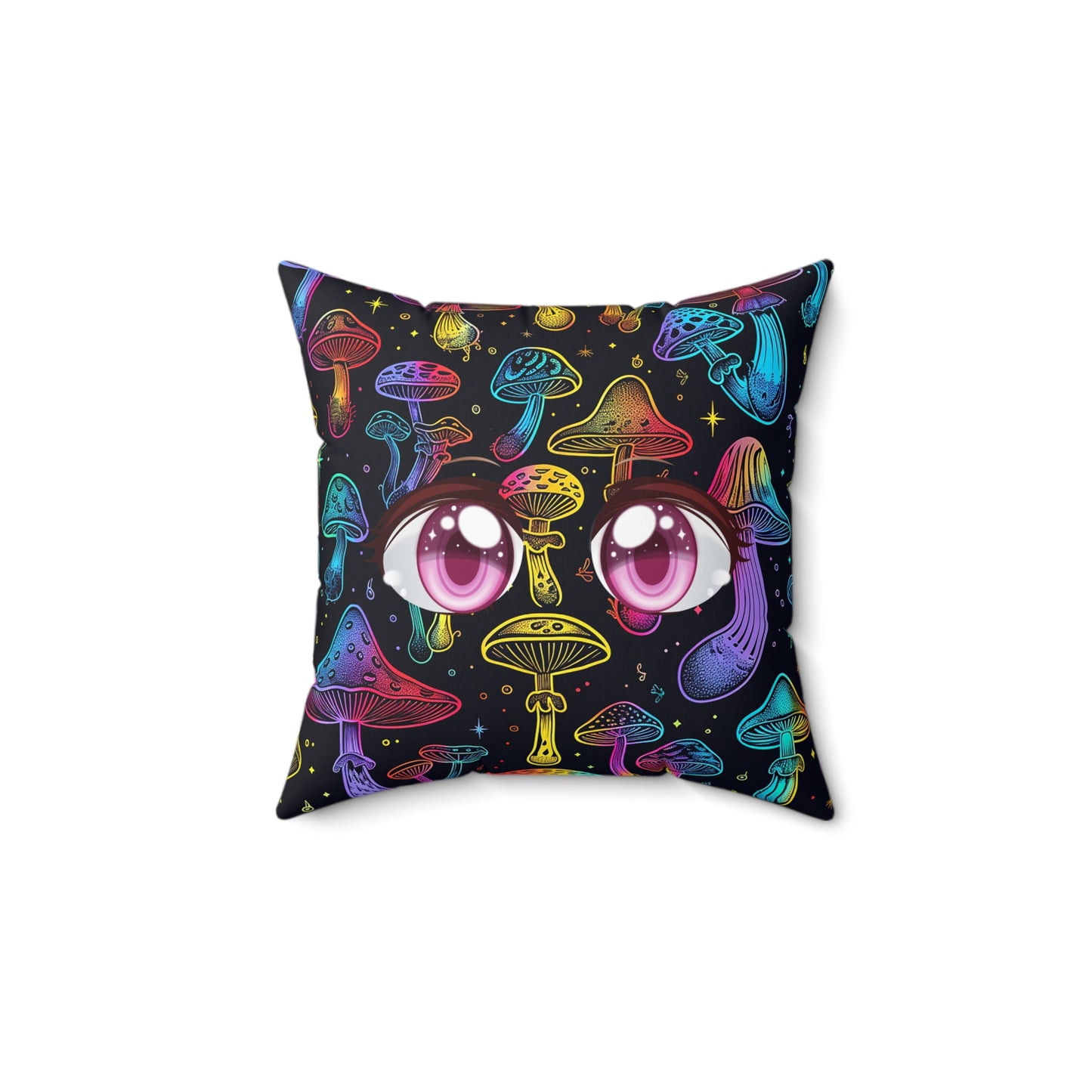 Decorative Spun Polyester Square Pillow, Stylish Mushroom Pattern with Eyes Decor for Home or Office, Great Gift Idea for Any Occasion for Anyone