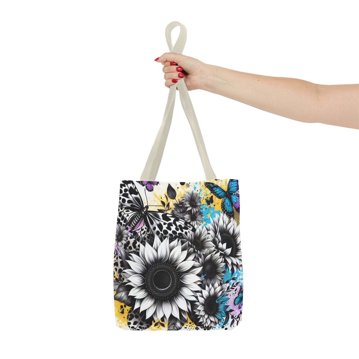Sunflower & Butterflies Tote Bag — Color Splash Floral All-Over Print