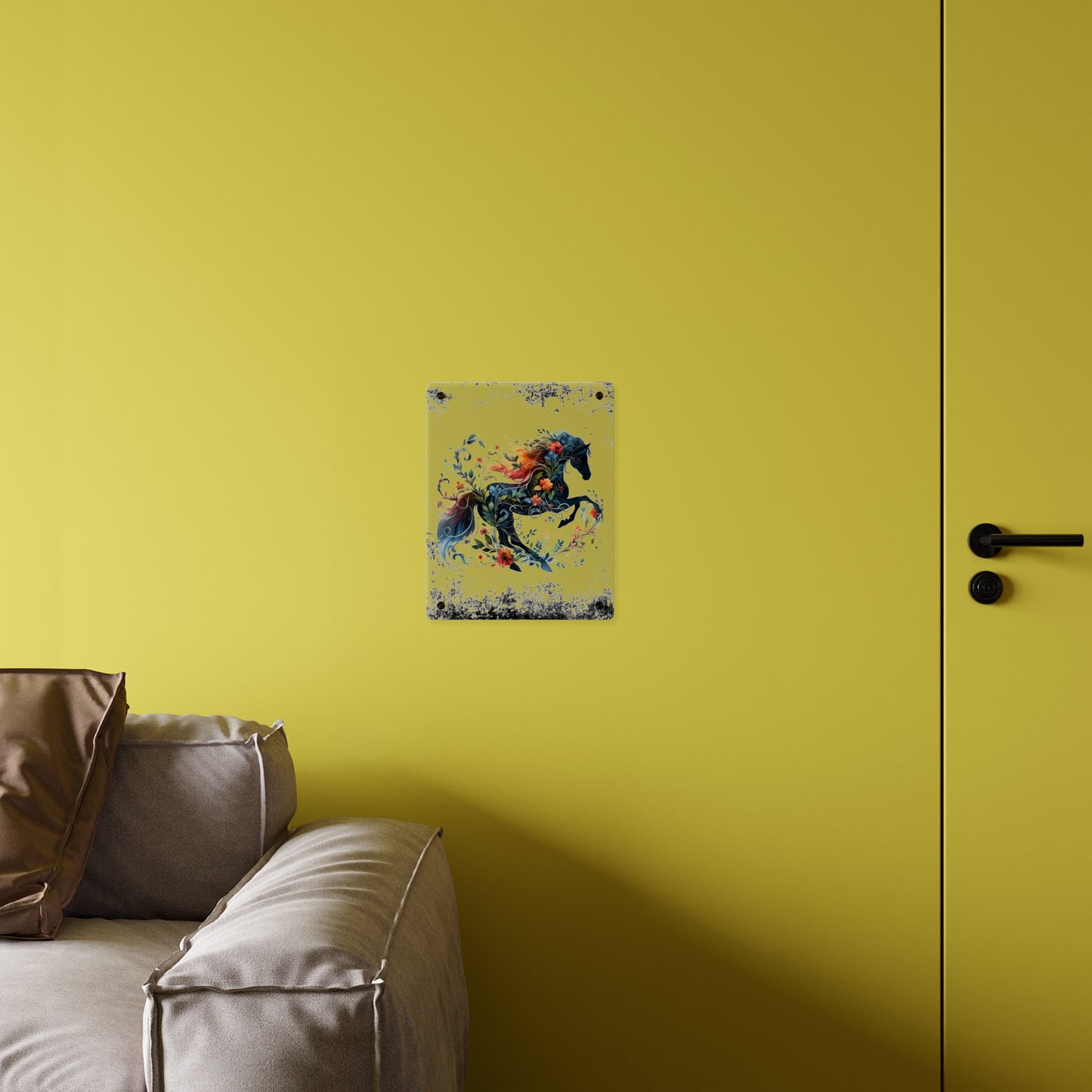 Vibrant Floral Horse Acrylic Wall Art Panel - Home Decor