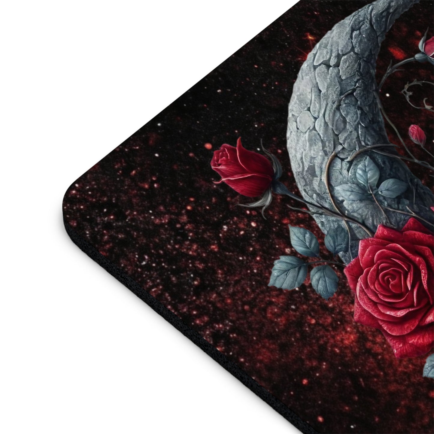 Celestial Rose Crescent Moon Desk Mouse Pad - Elegant Gaming & Office Decor