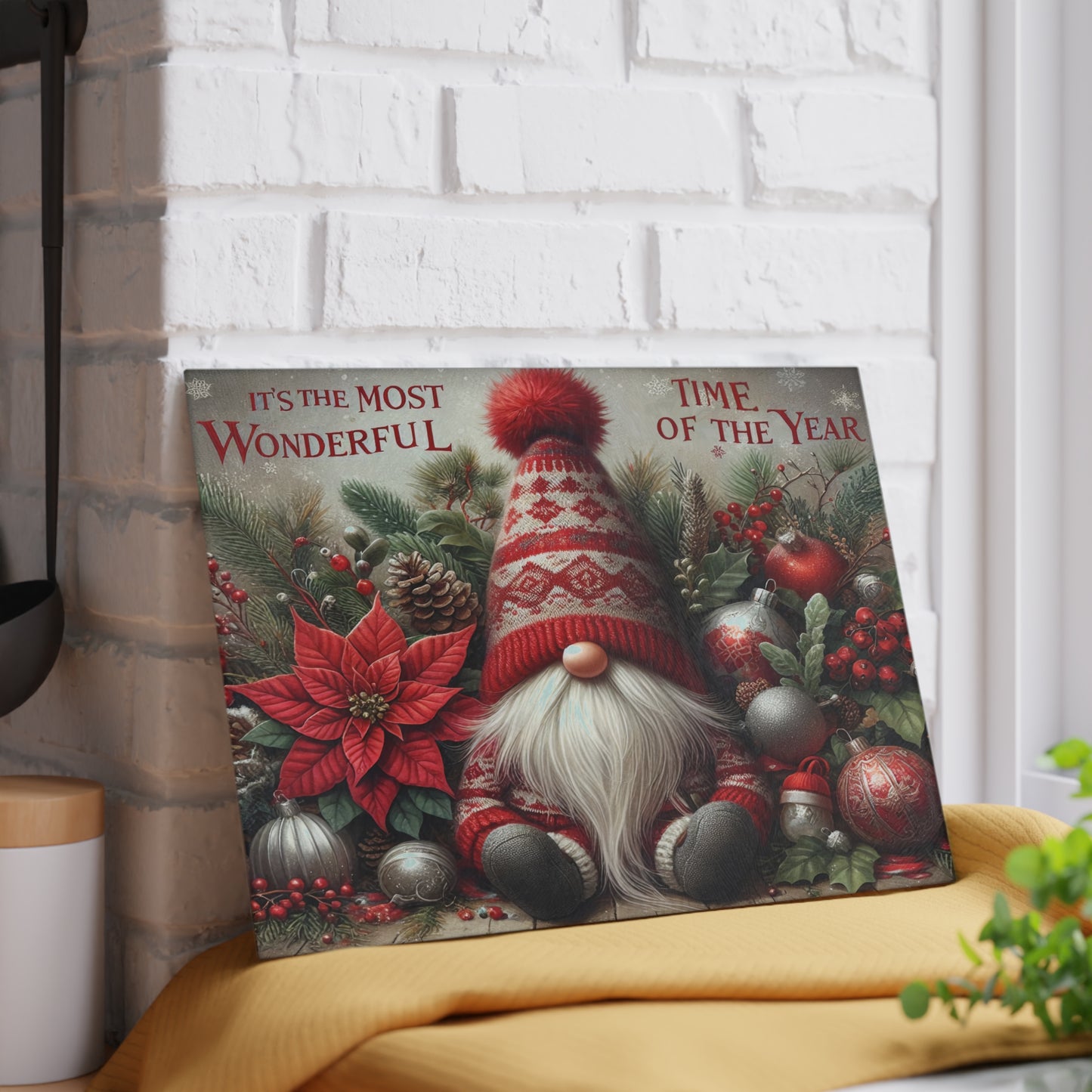 Festive Gnome Glass Cutting Board - Perfect for Holiday Cooking