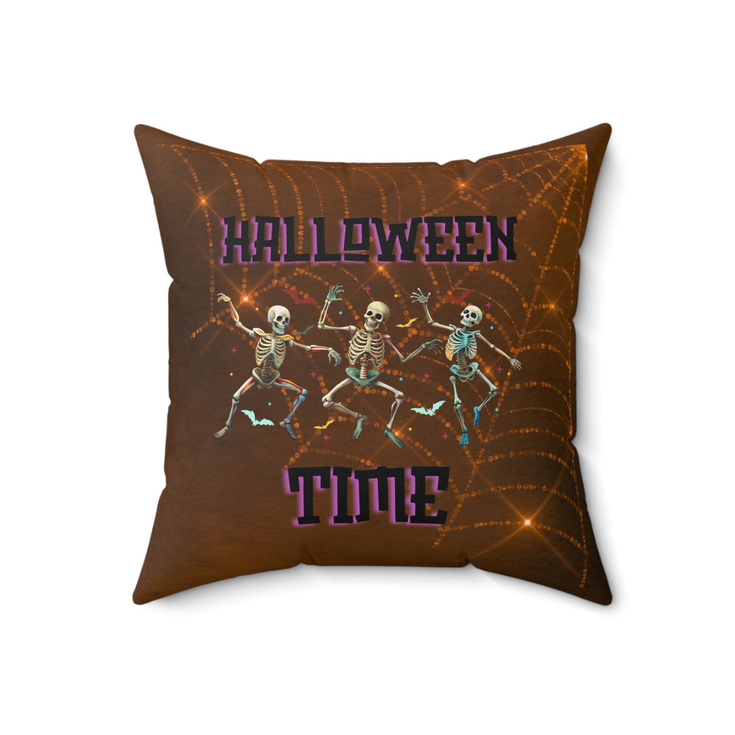 Halloween Time Decor Spun Polyester Square Pillow, Dancing Skeletons Halloween Decor, Halloween Accent for Any Room for Home or Office