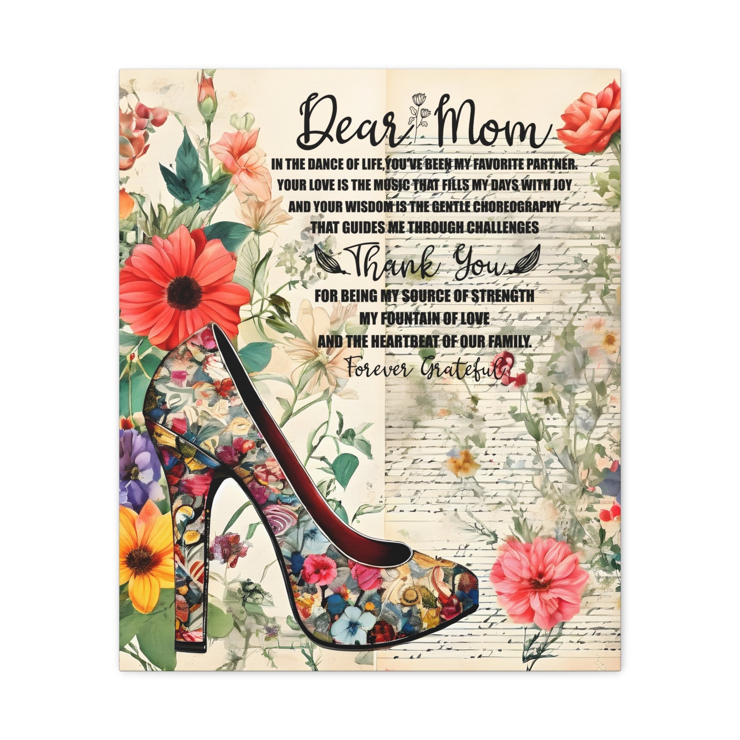 Inspirational Floral Canvas Wall Art for Mom - Perfect Gift for Mother's Day